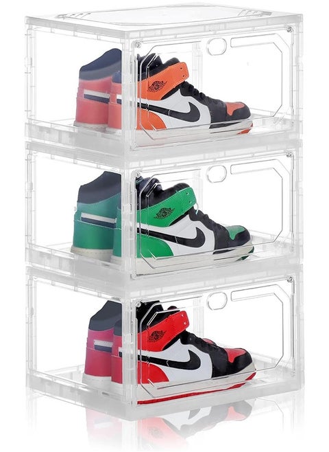 Stackable Shoe Box Large Shoe Storage Box Plastic Clear Sneaker Display Box With Magnetic Door For Shoes, Hat, Bags And Closet Organizer