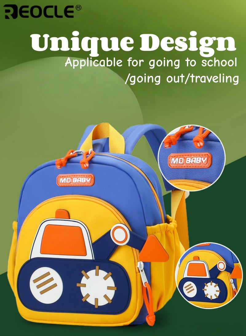 REOCLE Toddler Kids Backpack with Cartoon Excavator Design Preschool Bag with Adjustable Straps & Multiple Pockets Lightweight Durable Schoolbag for Boys Girls - Image 3