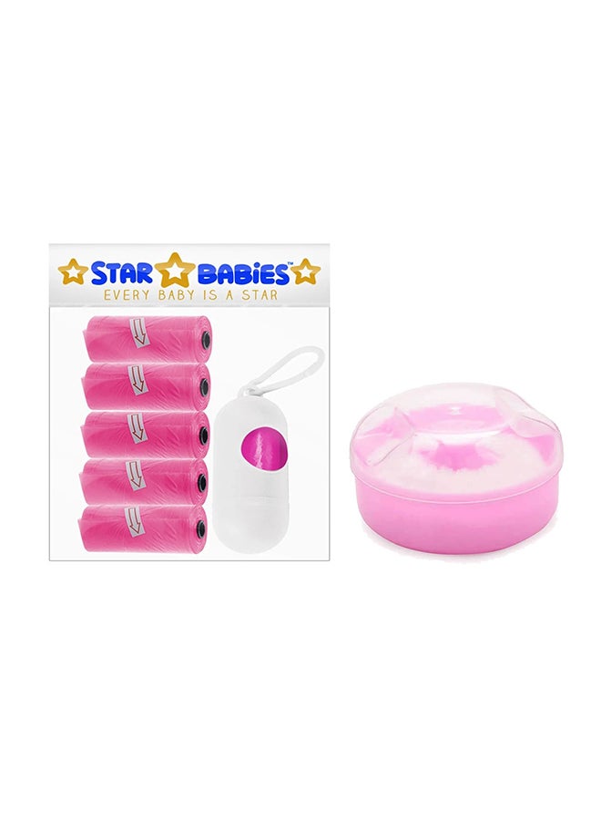 STAR BABiES Star Babies - Combo Pack of 2- Powder Puff with Disposable Scented Bag (5 Pcs w/Dispenser) - Pink  - Image 1