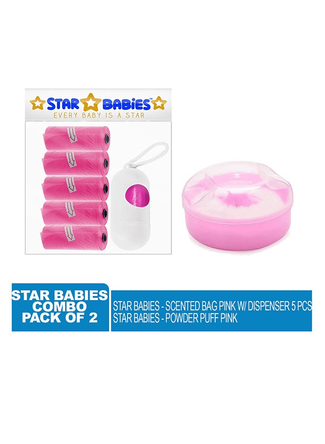 STAR BABiES Star Babies - Combo Pack of 2- Powder Puff with Disposable Scented Bag (5 Pcs w/Dispenser) - Pink  - Image 2
