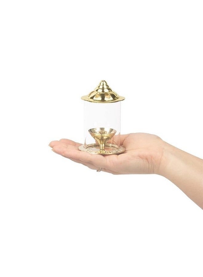 كلاسيك ديا كلاسيكية نافجيوتي صغيرة مقاس 4 بوصات مع غطاء من زجاج البورسليكات للماندير، وداية مصباح زيتي زخرفي من النحاس والزجاج مع غطاء زجاجي للصلاة، وداية أسطوانية من زجاج البورسليكات النحاسي - Image 2