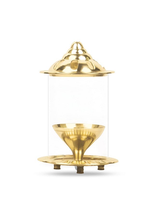 كلاسيك ديا كلاسيكية نافجيوتي صغيرة مقاس 4 بوصات مع غطاء من زجاج البورسليكات للماندير، وداية مصباح زيتي زخرفي من النحاس والزجاج مع غطاء زجاجي للصلاة، وداية أسطوانية من زجاج البورسليكات النحاسي - Image 3