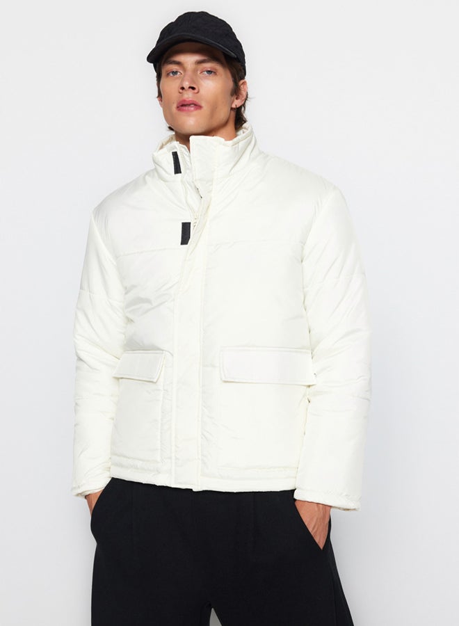 trendyol Ecru Puffer Winter Jacket - Regular Fit, with Pockets - Image 2