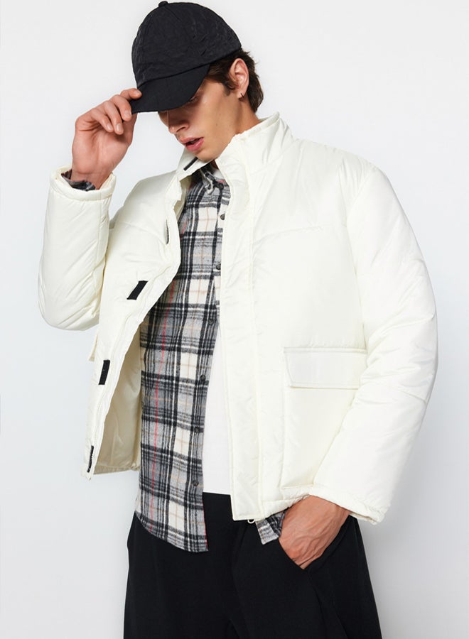 trendyol Ecru Puffer Winter Jacket - Regular Fit, with Pockets - Image 1
