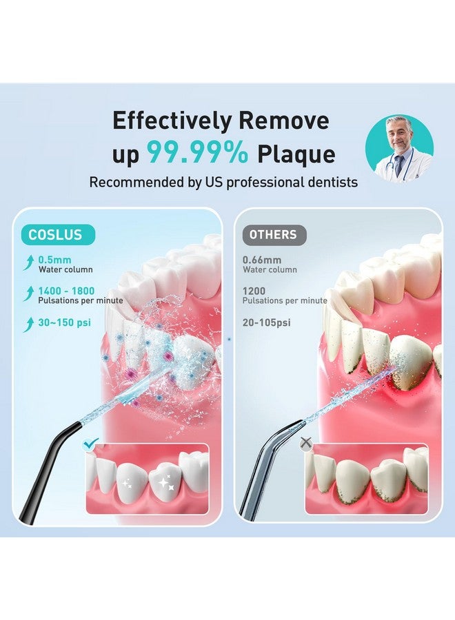COSLUS Water Dental Flosser Pick For Teeth 4 Modes Cordless Portable 300Ml Larger Tank Water Teeth Cleaner Ipx7 Waterproof Oral Irrigator Professional Flossing Cleaning Picks For Home Travel Fc5360 - Image 2