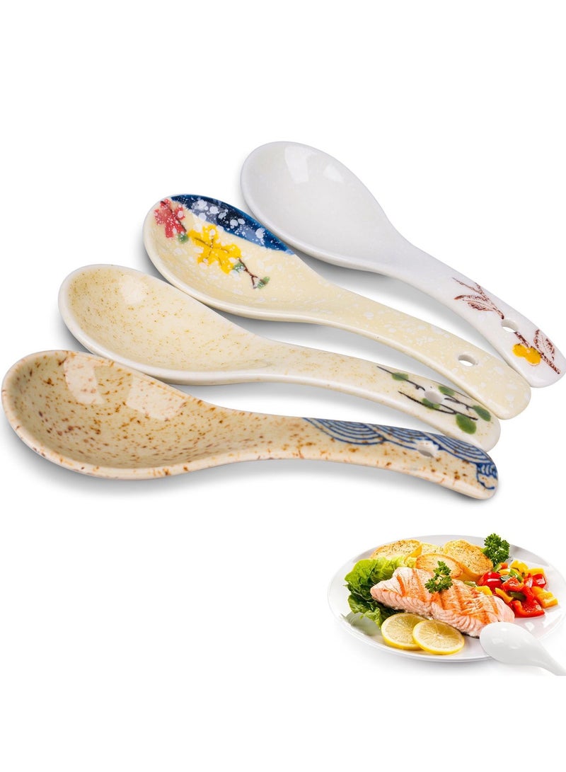 SYOSI Asian Soup Spoon Retro Soup Spoons Flatware Chinese Serving Spoons for Asian Dishes Like Rice Noodles Soup Pho Appetizers Wonton Noodle Luck Prosperity Gifts for Friends Parents Family 4 PCS - Image 1