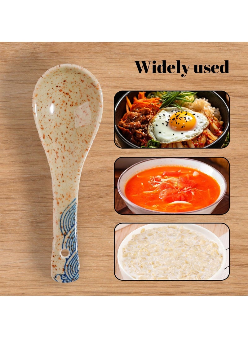 SYOSI Asian Soup Spoon Retro Soup Spoons Flatware Chinese Serving Spoons for Asian Dishes Like Rice Noodles Soup Pho Appetizers Wonton Noodle Luck Prosperity Gifts for Friends Parents Family 4 PCS - Image 4