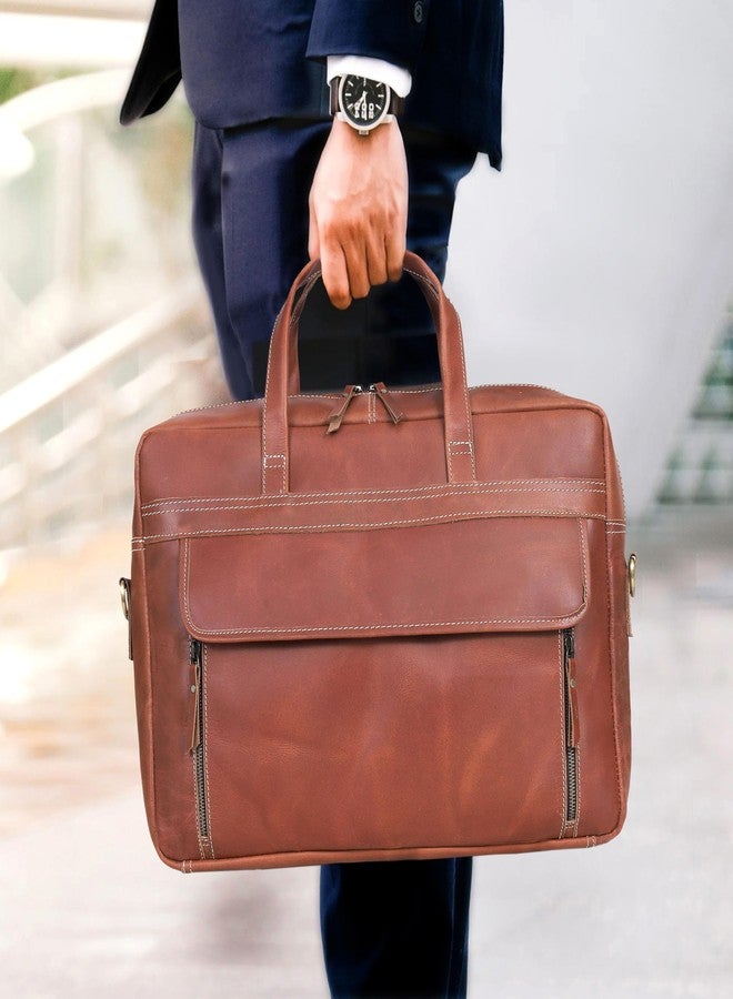 HLC 18 Inch Full Grain italian Leather Briefcase for Men, Top Choice Gifts, Handcrafted Laptop Bag (TAN) (18 inch) - Image 2