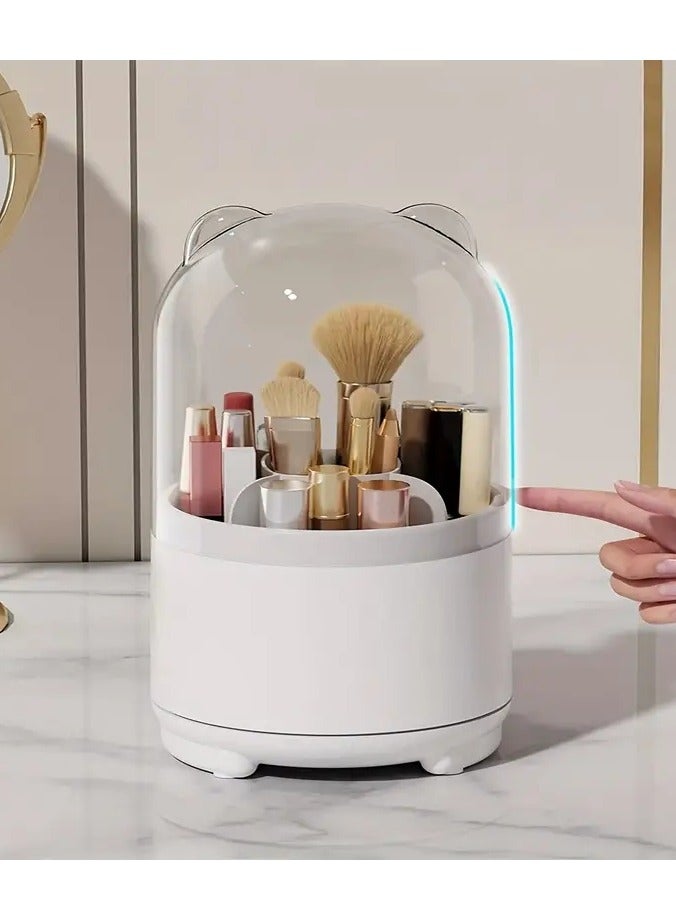 ORiTi Bear Designed Makeup Brush Holder with Dustproof Cover Rotating Organizer for Vanity Bathroom and Countertop Clear cover for easy Storage and access - Image 5