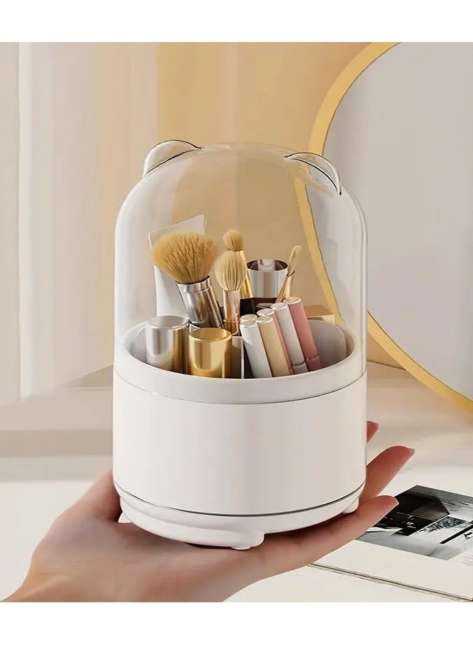 ORiTi Bear Designed Makeup Brush Holder with Dustproof Cover Rotating Organizer for Vanity Bathroom and Countertop Clear cover for easy Storage and access - Image 2