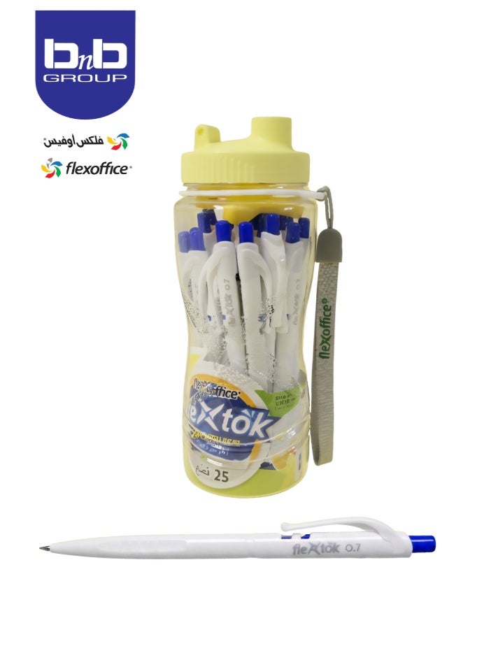 FLEXOFFICE Smooth Ink Pen FO-GELB036: 0.7 mm tip, Blue, 25 pcs/jarQuick Smooth Writing, Ball point Pens, for School, Office Supplies - Image 1