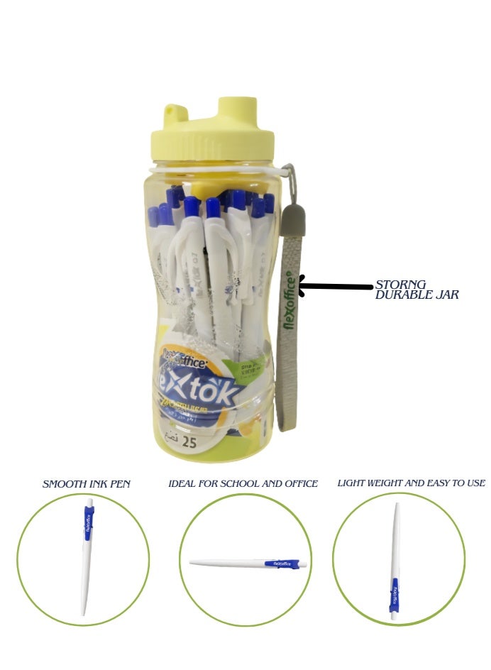 FLEXOFFICE Smooth Ink Pen FO-GELB036: 0.7 mm tip, Blue, 25 pcs/jarQuick Smooth Writing, Ball point Pens, for School, Office Supplies - Image 2