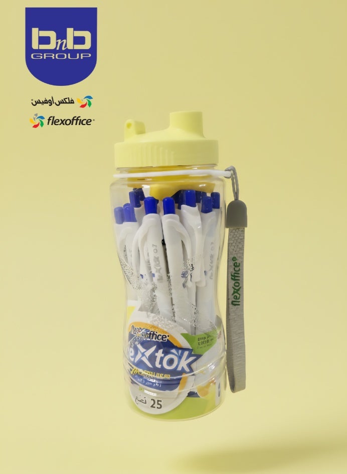 FLEXOFFICE Smooth Ink Pen FO-GELB036: 0.7 mm tip, Blue, 25 pcs/jarQuick Smooth Writing, Ball point Pens, for School, Office Supplies - Image 4