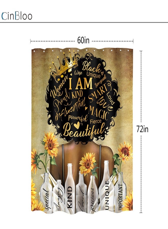 Cinbloo Black Girl Shower Curtain 60Wx72H Vintage Brown African American Inspirational Quotes Bathroom Curtain Retro Afro Lady Queen Yellow Sunflower Black Women Bathroom Decor Fabric with 12 Hooks - Image 3