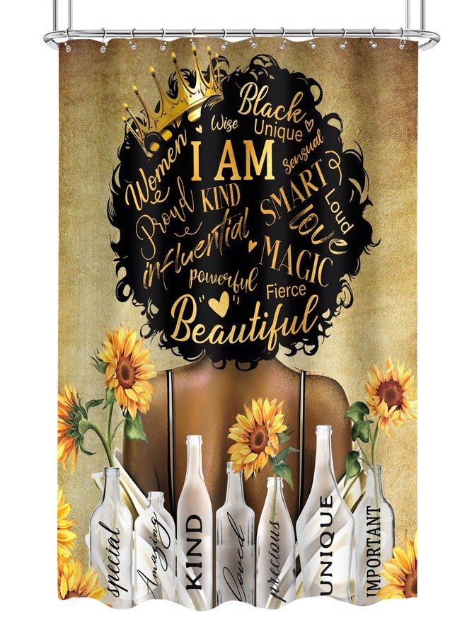 Cinbloo Black Girl Shower Curtain 60Wx72H Vintage Brown African American Inspirational Quotes Bathroom Curtain Retro Afro Lady Queen Yellow Sunflower Black Women Bathroom Decor Fabric with 12 Hooks - Image 5