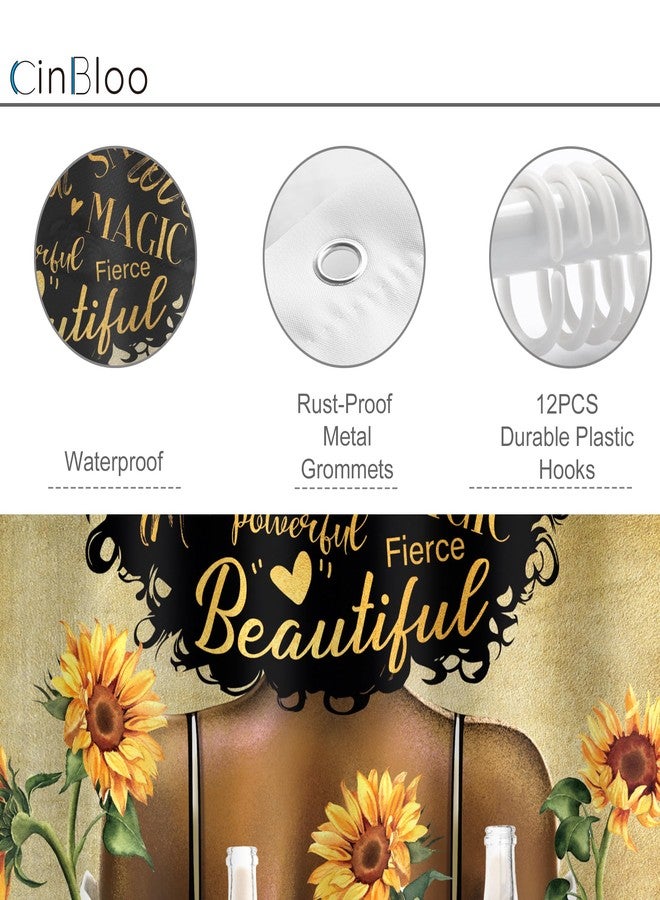 Cinbloo Black Girl Shower Curtain 60Wx72H Vintage Brown African American Inspirational Quotes Bathroom Curtain Retro Afro Lady Queen Yellow Sunflower Black Women Bathroom Decor Fabric with 12 Hooks - Image 4