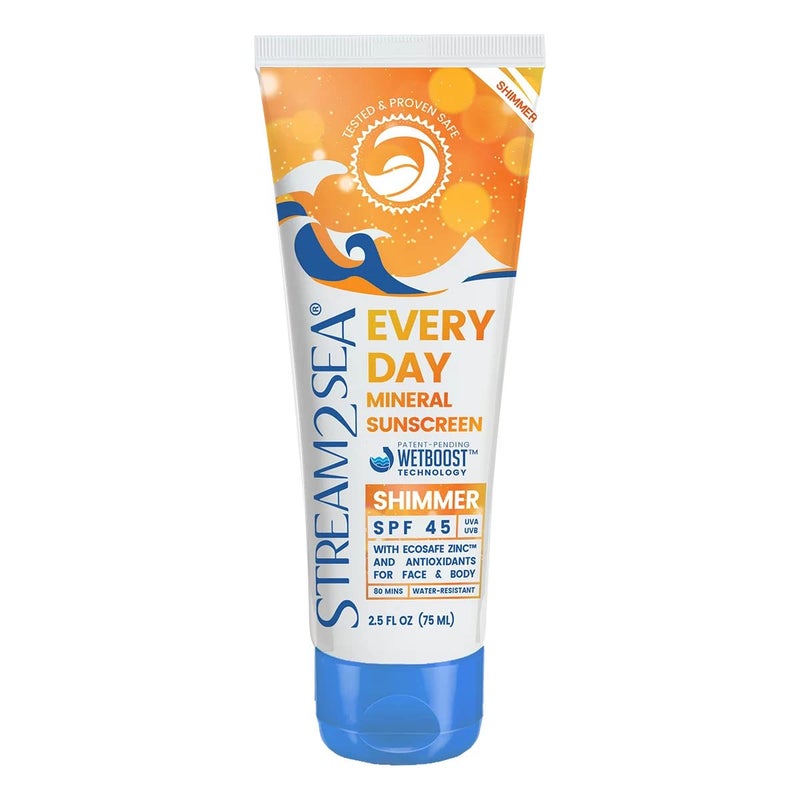 SPF 45 Every Day Shimmer Mineral Sunscreen  25 Fl Oz Biodegradable Paraben Free  Reef Safe Sunscreen  NonGreasy Lightweight  Shimmer Mineral Protection Against UVA  UVB for Face  Body