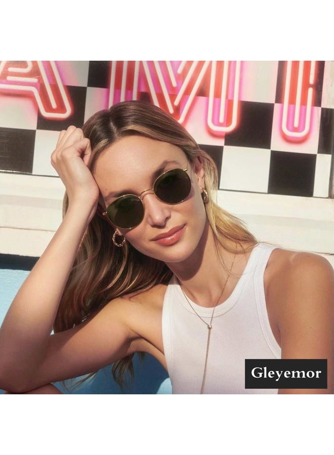 Gleyemor نظارات شمسية مستديرة كلاسيكية قطبية للنساء والرجال، إطار معدني عصري، 02 ذهبية/G15، عرض العدسة - Image 3