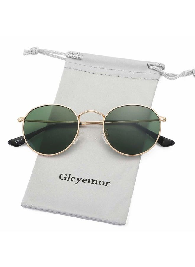 Gleyemor نظارات شمسية مستديرة كلاسيكية قطبية للنساء والرجال، إطار معدني عصري، 02 ذهبية/G15، عرض العدسة - Image 2