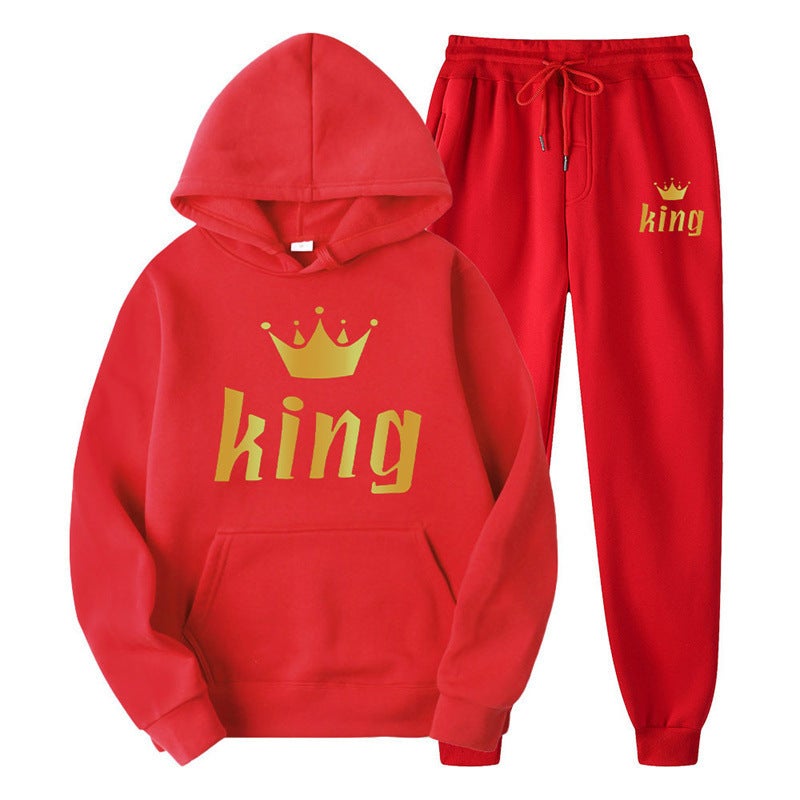 Couples Hoodie  Sweatpants Set Autumn Red-king 