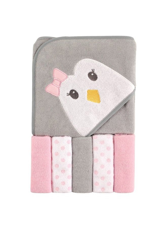 Luvable Friends Unisex Baby Hooded Towel with Five Washcloths, Penguin, One Size - Image 1