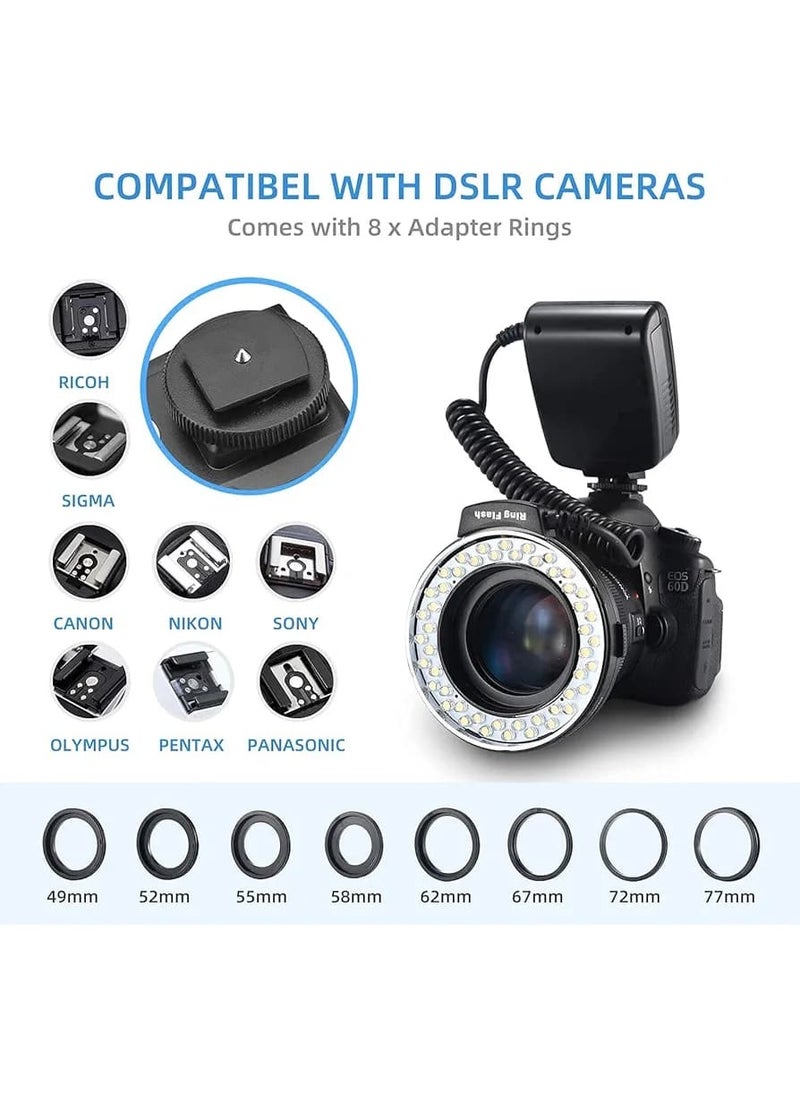 Macro Led Ring Flash Light with 48leds, Emiral - Camera light, LCD Display, Camera lighting, Adapter Rings and Flash Diffuser for Nikon Canon and Other DSLR Cameras (8 adapters)  - Image 4