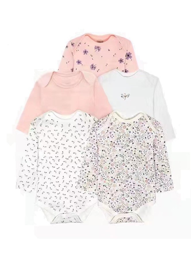 RedMapleTEK 5-Piece Set Of Pure Cotton Jumpsuits For Infants And Young Children, Long-Sleeved Crawling Clothes  - Image 1