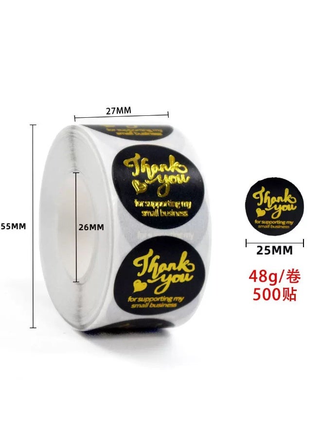 Black Thank You Stickers with Gold Writing – Pack of 1 ( 500 Stickers ) for Packaging