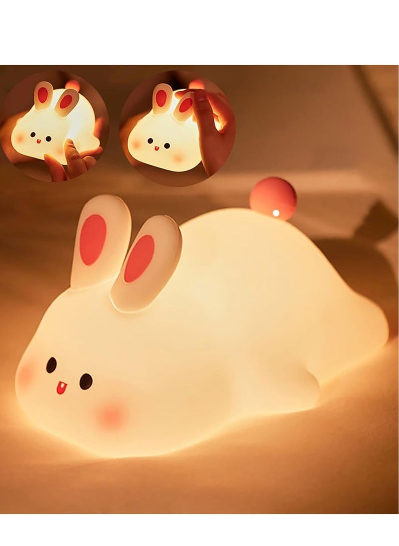 TIGER Night Light for Children – Cute Bunny LED Lamp, Dimmable Silicone Night Lamp for Baby & Nursery, Rechargeable Touch Bedside Lamp, Soft Glow Rabbit Night Light for Kids Room Decor, Ideal Gift for Girls  - Image 1