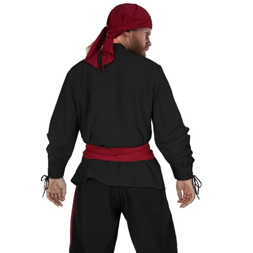 HSDOU Mens Pirate 3 Pcs Costume Set Renaissance Pirate Shirt Medieval Costume Viking (Z3760BK, L) - Image 3