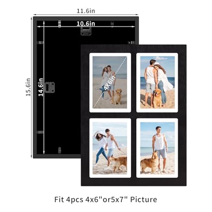 YESKAY Picture Frame Collage 5x7 Rustic Black 4 Opening 5 x 7 Photo Frame Display,Multiple Photo Collage Frames with Tempered Glass for Wall Mounting 1 Pack - Image 2