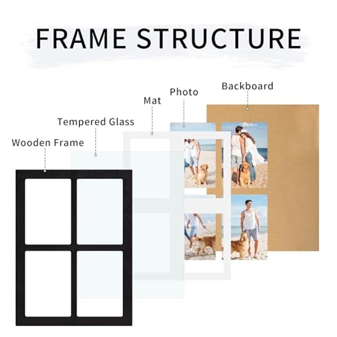 YESKAY Picture Frame Collage 5x7 Rustic Black 4 Opening 5 x 7 Photo Frame Display,Multiple Photo Collage Frames with Tempered Glass for Wall Mounting 1 Pack - Image 3
