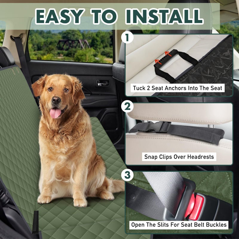 NECKORY Backseat Cover for Dogs, Waterproof and Non-Slip Pet Bench Seat Covers, Car Seat Protector for Back Seat, Universal Size Rear Car Seat Cover Fits Cars, Trucks and SUVs, L-Army Green&Grey - Image 3