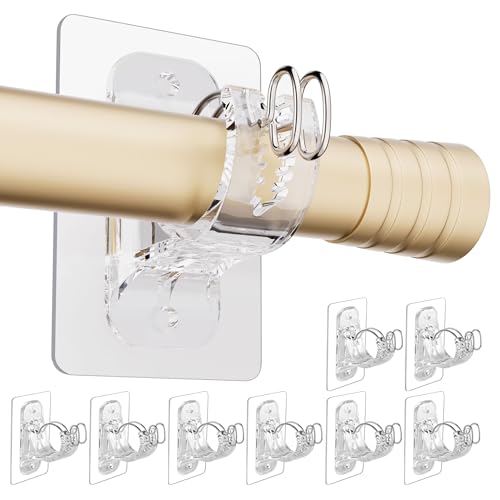MUAKIOY No Drill Curtain Rod Bracket Holders, (8 Pack) Adjustable Self Adhesive Curtain Hooks, No-Nail Stick on Wall Curtain Rod Hangers for Bathroom Bedroom Kitchen and Livingroom - Image 1
