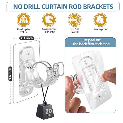 MUAKIOY No Drill Curtain Rod Bracket Holders, (8 Pack) Adjustable Self Adhesive Curtain Hooks, No-Nail Stick on Wall Curtain Rod Hangers for Bathroom Bedroom Kitchen and Livingroom - Image 3