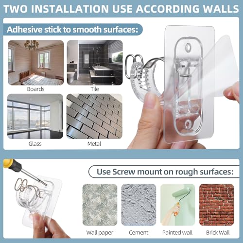 MUAKIOY No Drill Curtain Rod Bracket Holders, (8 Pack) Adjustable Self Adhesive Curtain Hooks, No-Nail Stick on Wall Curtain Rod Hangers for Bathroom Bedroom Kitchen and Livingroom - Image 4