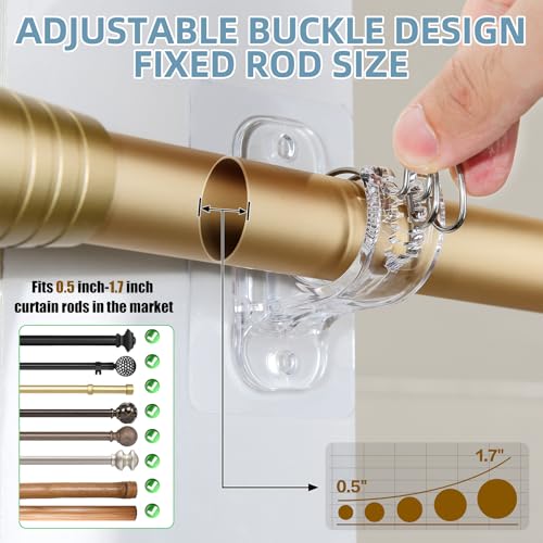 MUAKIOY No Drill Curtain Rod Bracket Holders, (8 Pack) Adjustable Self Adhesive Curtain Hooks, No-Nail Stick on Wall Curtain Rod Hangers for Bathroom Bedroom Kitchen and Livingroom - Image 2