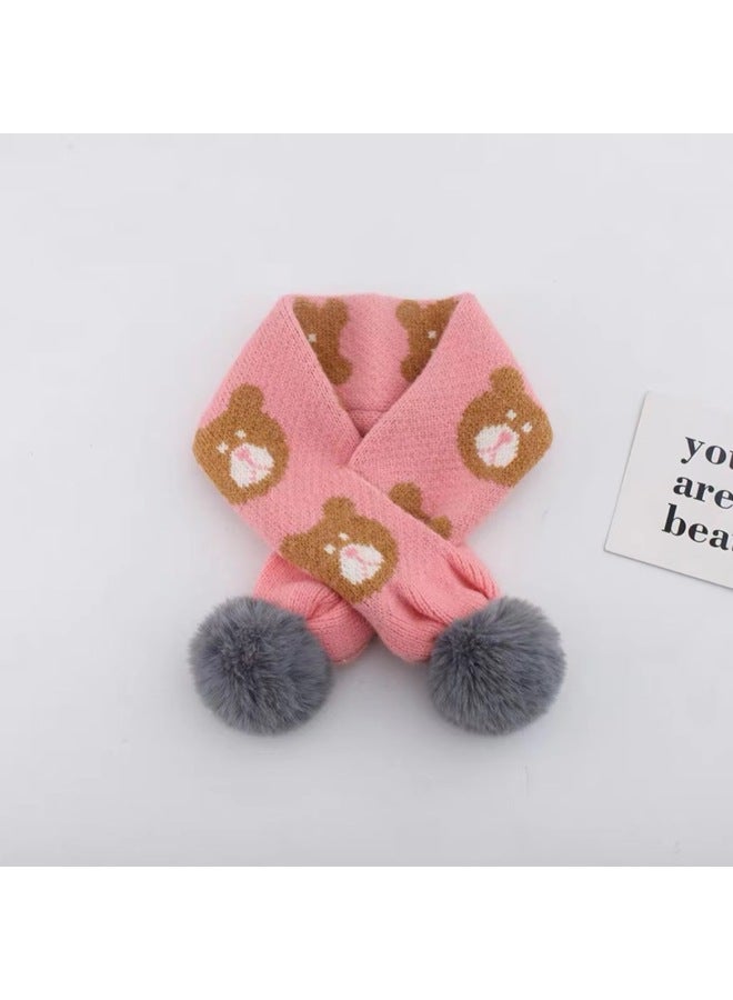 South Korea Children's Scarf Trendy New Boys And Girls Knitted Wool Bear Scarf Cross Children's Wool Cartoon Scarf