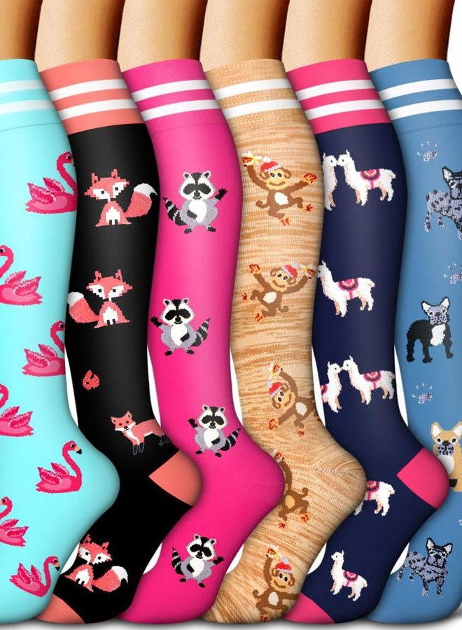COOLOVER Copper Compression Socks for Women and Men(6 Pairs)-Best Support for Running, Athletic, Nursing, Travel, 12 Black/Green/Pink/Khaki/Black/Blue, L-XL - Image 1