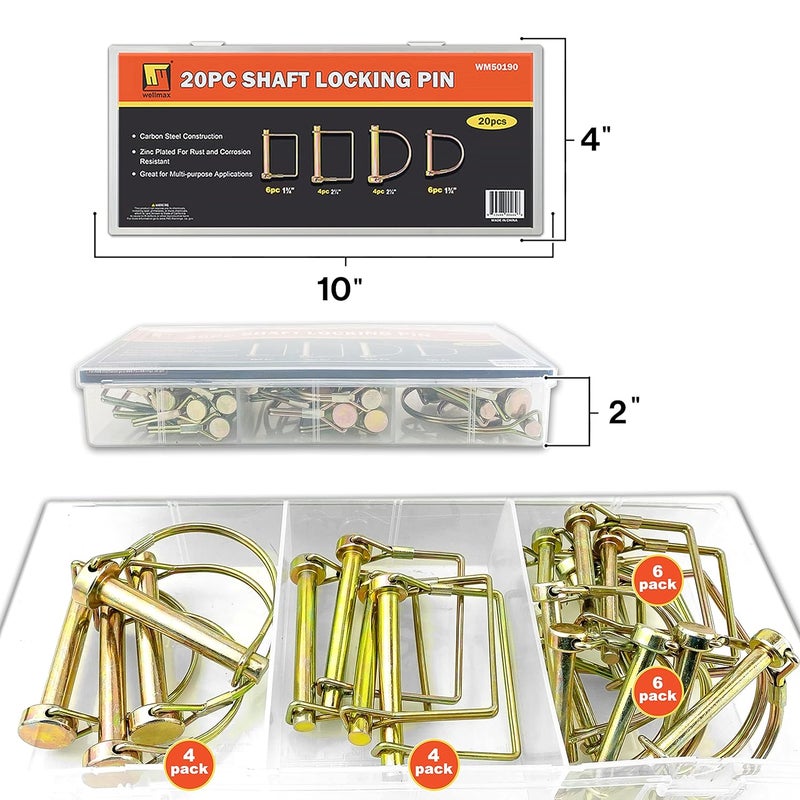 Wellmax 20 Pcs Shaft Locking Pin Set - Zinc-Plated Heavy Duty Safety Pins for Trailer Lock and Hitch Applications - Image 2