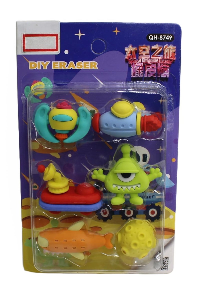 YCT SpaceThemed DIY Eraser Set 6 Pieces Monster and Spacecraft Designs Multicolour