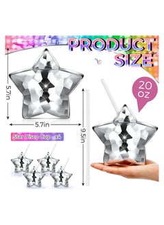 KASTWAVE SYOSI Shiny Star Cup, Silver Disco Flash Cup Tumbler with Lid and Straw, Sparkling Cocktail Glass for Parties, Reusable Disco Cups, 20 oz, 2 Pcs  - Image 2