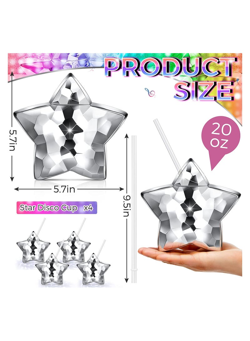 KASTWAVE SYOSI Shiny Star Cup, Silver Disco Flash Cup Tumbler with Lid and Straw, Sparkling Cocktail Glass for Parties, Reusable Disco Cups, 20 oz, 2 Pcs - Image 2