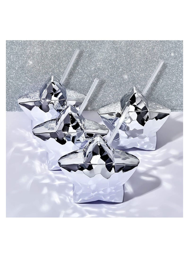 KASTWAVE SYOSI Shiny Star Cup, Silver Disco Flash Cup Tumbler with Lid and Straw, Sparkling Cocktail Glass for Parties, Reusable Disco Cups, 20 oz, 2 Pcs - Image 4