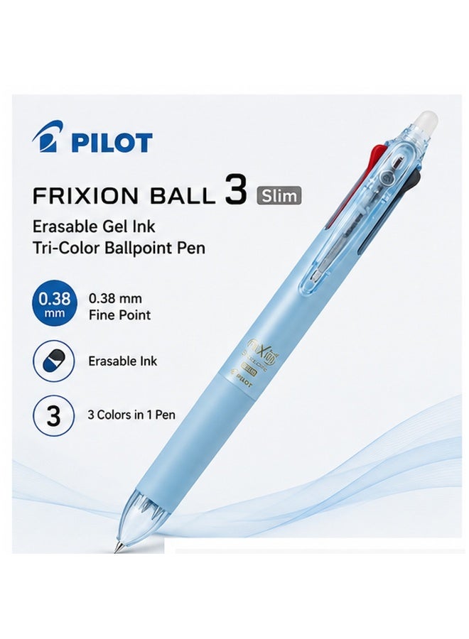 PILOT FriXion Ball 3 Slim Erasable Tri-Colour Pen LKFBS60UFPL, 0.38 mm, Pearl Blue, Gel Ink, 1 pen for diaries - Image 1