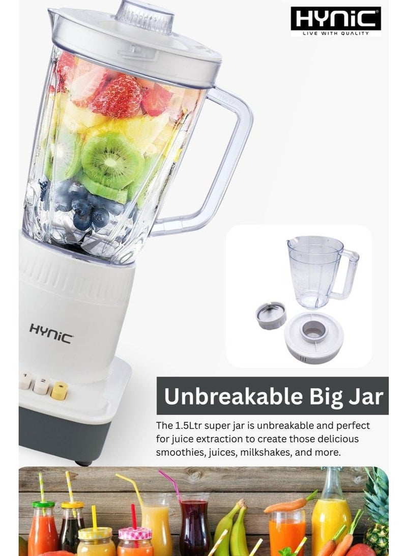 Hynic 3-in-1 Professional Blender & Grinder Mixer (400W) | Includes 1.5L Unbreakable Big Jar, Chopper, and Spice Grinder | Overheat Protection & Turbo Power | 3-Year Warranty - Image 3
