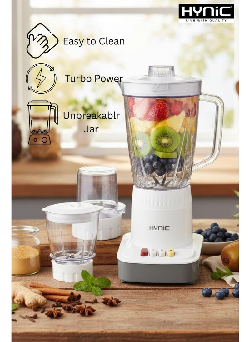 Hynic 3-in-1 Professional Blender & Grinder Mixer (400W) | Includes 1.5L Unbreakable Big Jar, Chopper, and Spice Grinder | Overheat Protection & Turbo Power | 3-Year Warranty - Image 4
