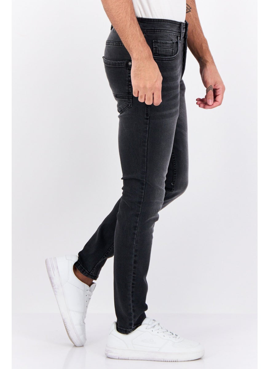 CROSSHATCH - Men Slim Fit Washed Stretchable Short Jeans, Black - Image 1