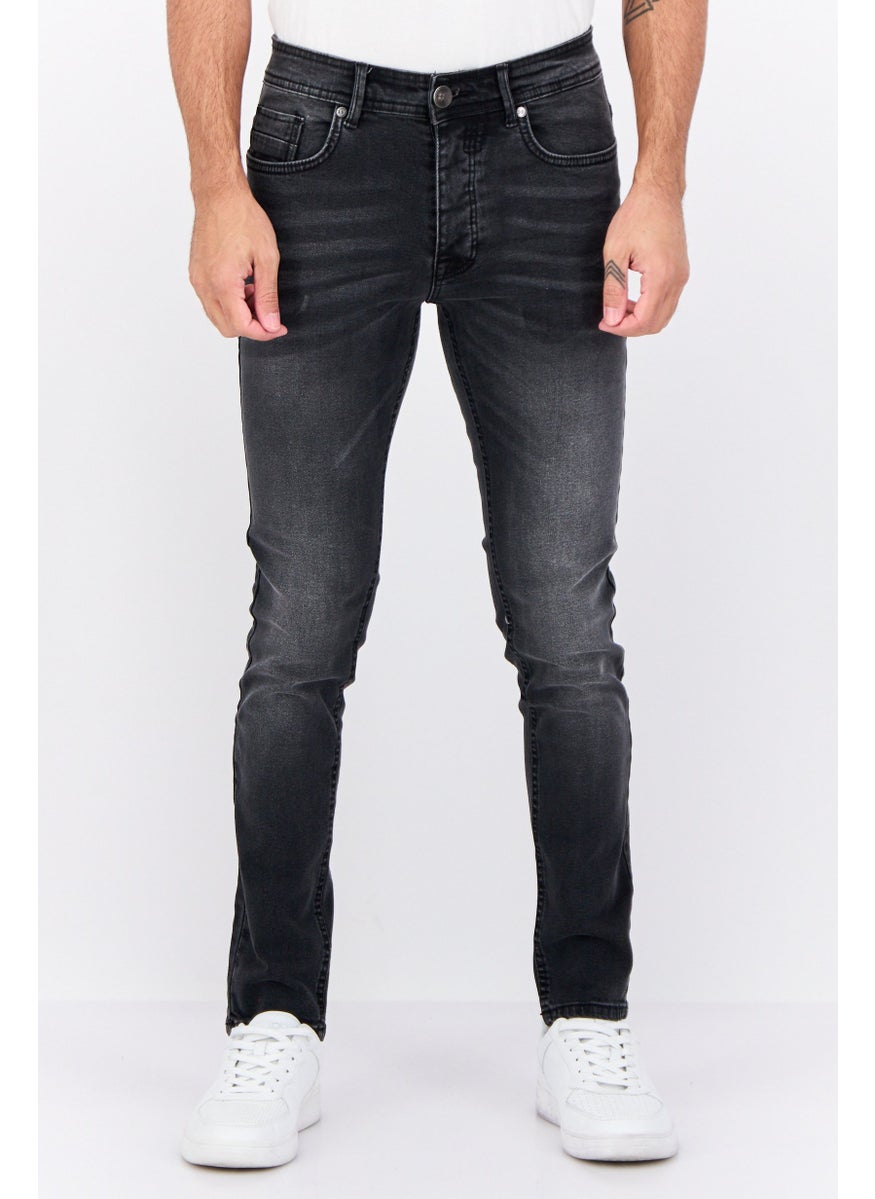 CROSSHATCH - Men Slim Fit Washed Stretchable Short Jeans, Black - Image 1
