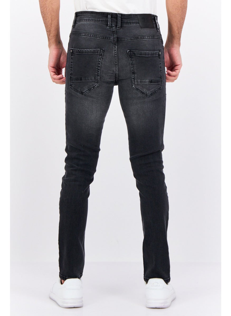 CROSSHATCH - Men Slim Fit Washed Stretchable Short Jeans, Black - Image 1